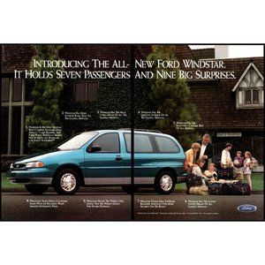 1995 Ford Windstar Minivan 2 Page Vintage Print Ad Family Vacation Luggage Art